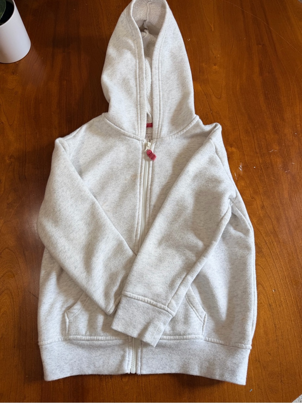 Kids Light Gray Full-Zip Hooded Sweatshirt